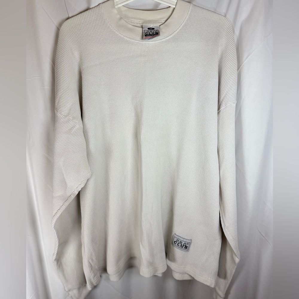 Pro Club Men's Off-White Crewneck Waffle LS Shirt - Men’s Sz 2XL XXL